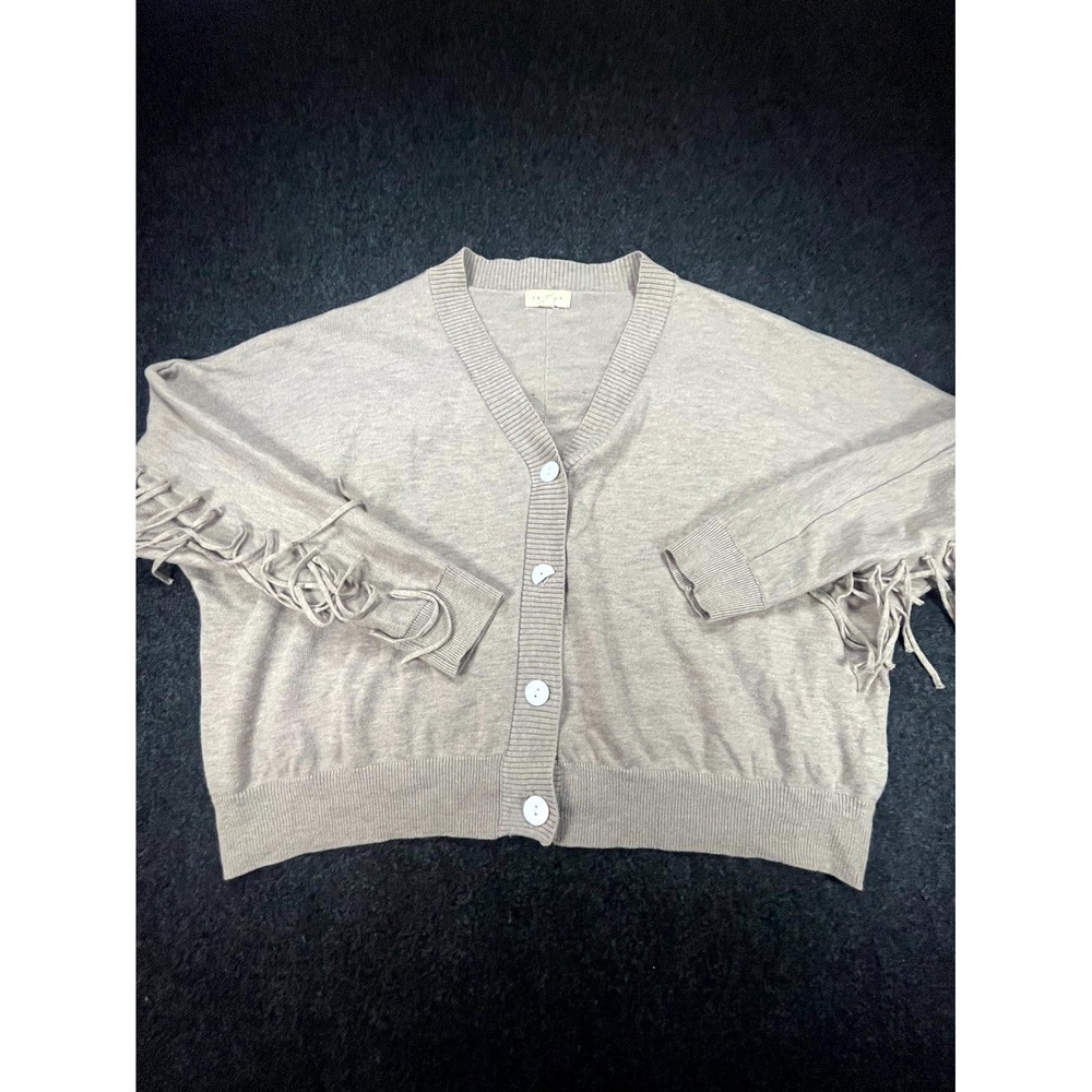 Promesa Cropped Cardigan Sweater Womens Large Gray Fringe Back Boho Winter Wear